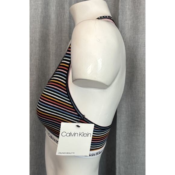 NWT Calvin Klein Rainbow Multicolor Striped Unlined Bralette, Size Small Bra - Picture 3 of 16